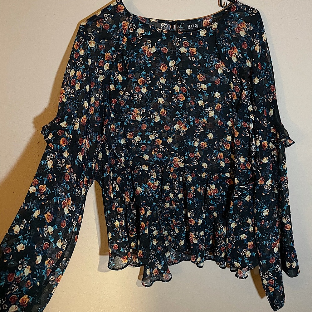 Navy blue rose blouse